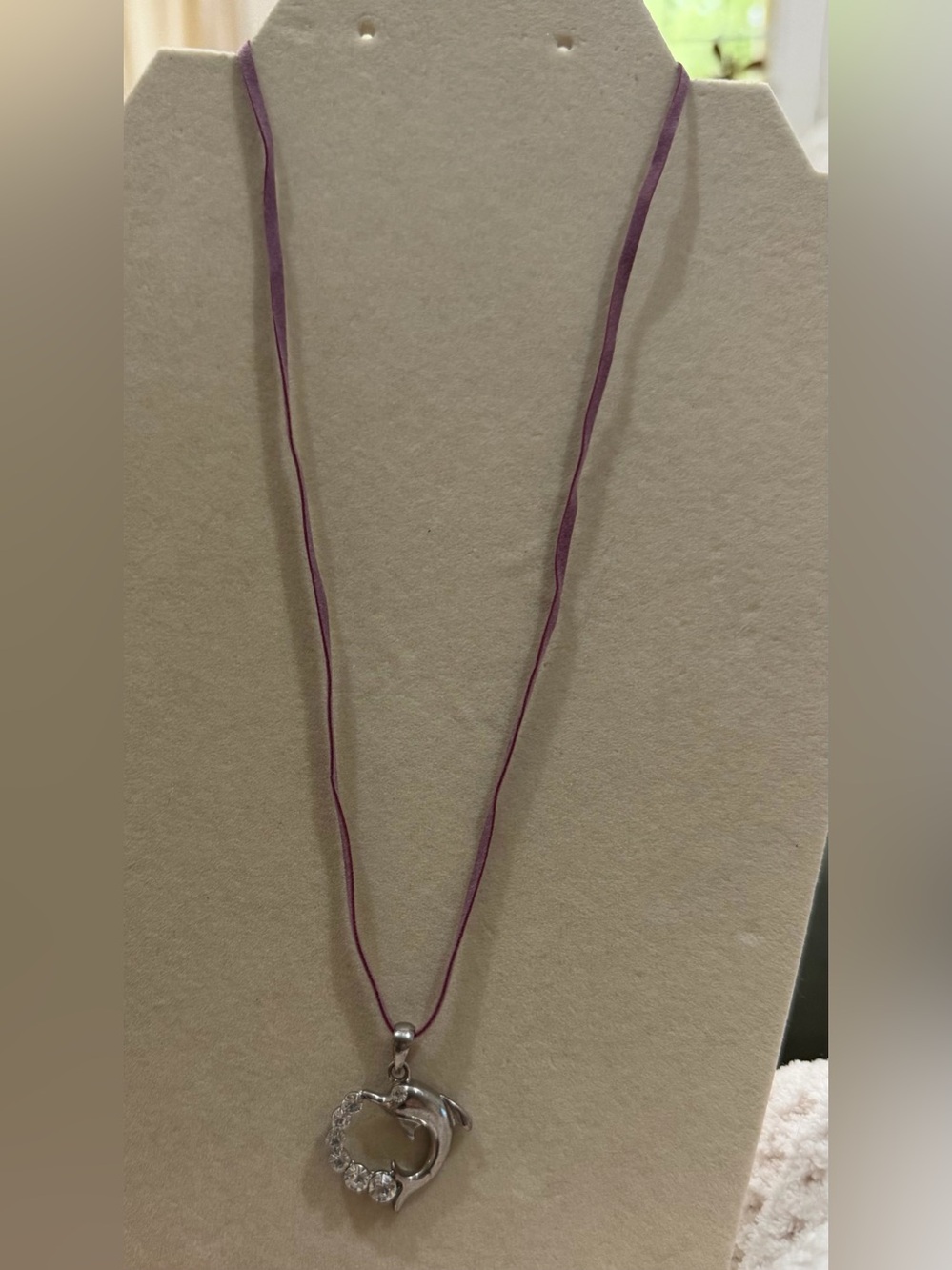 Source Unknown Purple Cord Necklace with Silver Heart Pendant